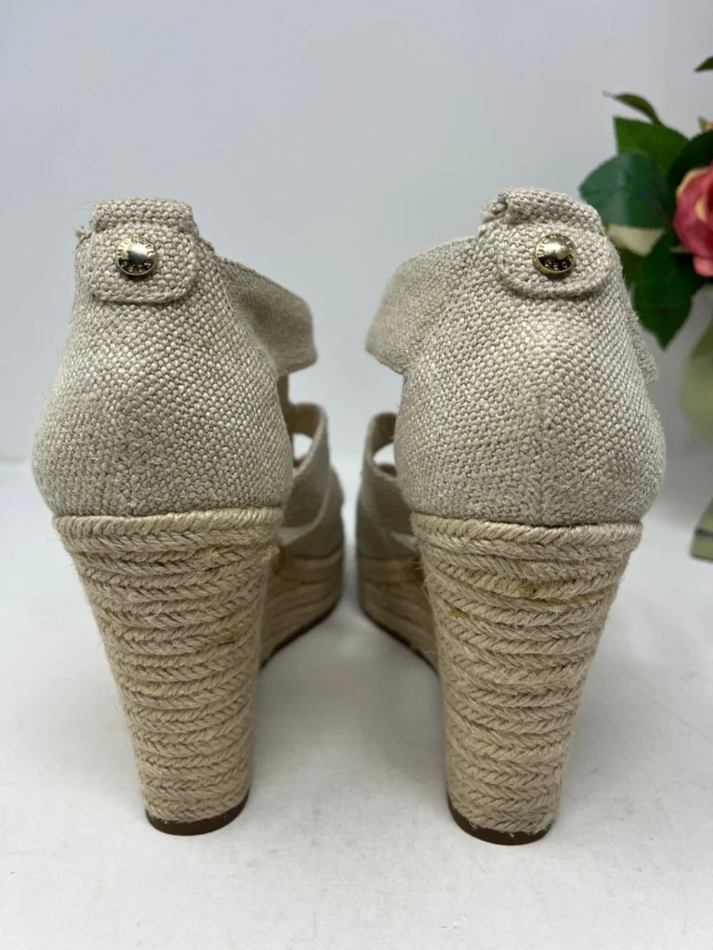 MICHAEL MICHAEL KORS DAMITA WEDGE OPEN TOE CANVAS ZIP UP SANDAL ESPADRILLES 8.5